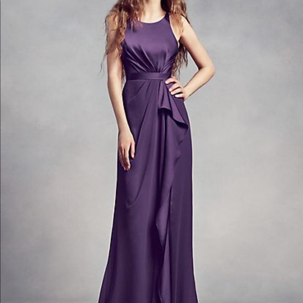 David’s Bridal White by Vera Wang Charmeuse/Chiffon Bridesmaid Dress w Ruffle